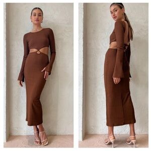 Rumer The Label Revolve NWT Large US 8 Chocolate‎ Brown Oasis Midi Dress Cutout
